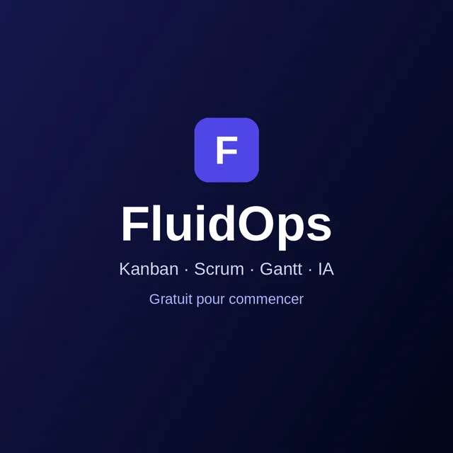 Visual «FluidOps · Kanban · Scrum · Gantt · IA», formato cuadrado