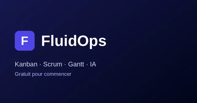 Visual «FluidOps · Kanban · Scrum · Gantt · IA», formato horizontal